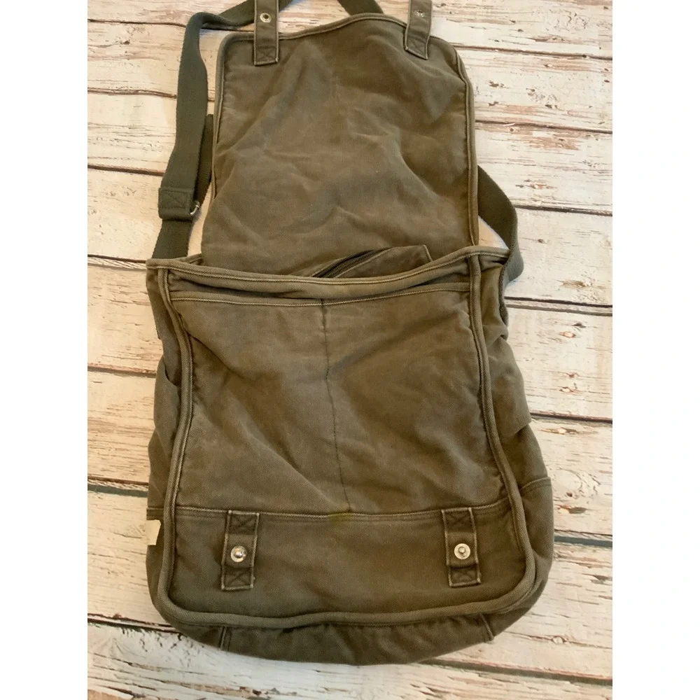 Vintage J.Crew Messenger Bag Olive Green Canvas Y2K Crossbody Field Bag Large